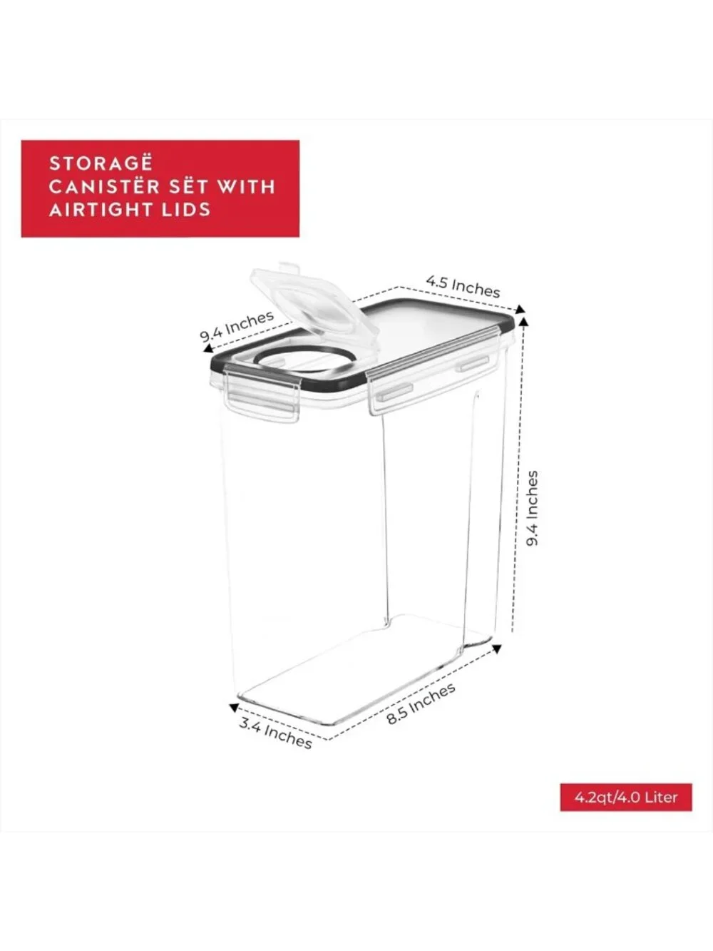 Airtight Cereal Storage Containers Set of 4 - Kitchen Organization Canisters